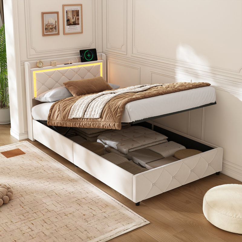 Upholstered Ottoman Storage Bed, European Single (90 x 200 cm)