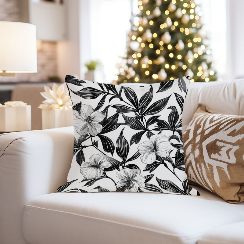 Botanical Pattern Black & White XI Leaves, 20"H x 20"W