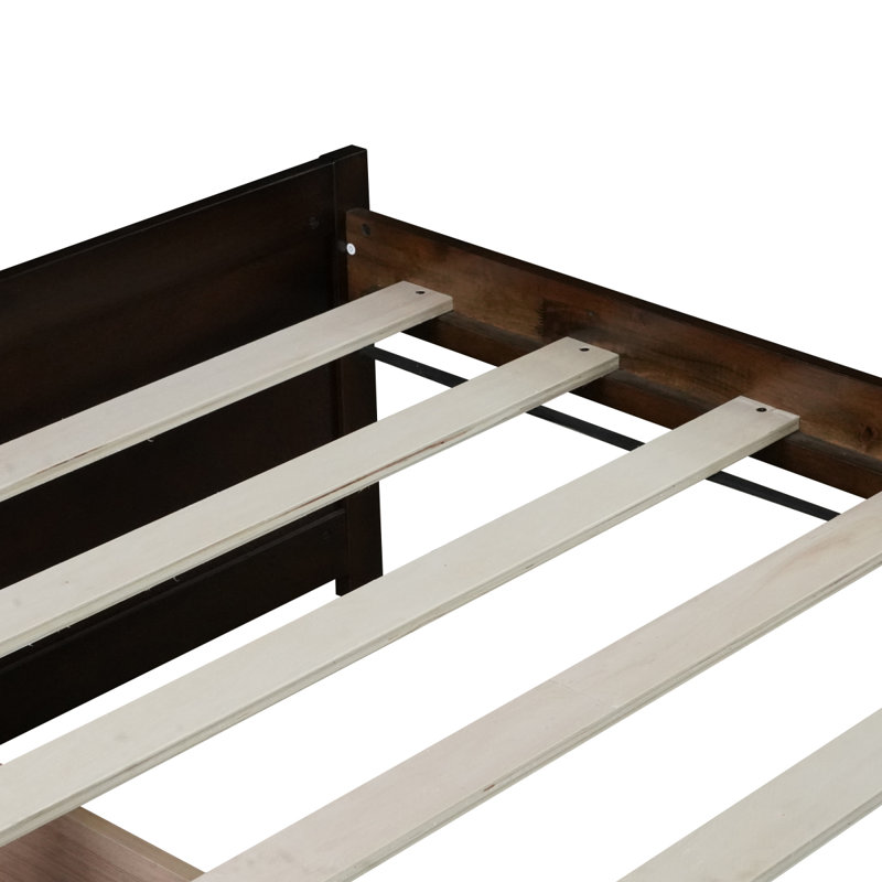 Twin Size Bed with 2 Drawers, Solid Rubber Wood Bed,Espresso