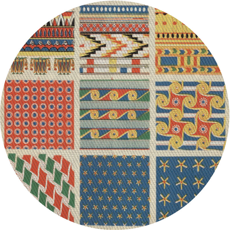 Tapis vert/bleu/rouge tissé à la machine, Rond 8 pi