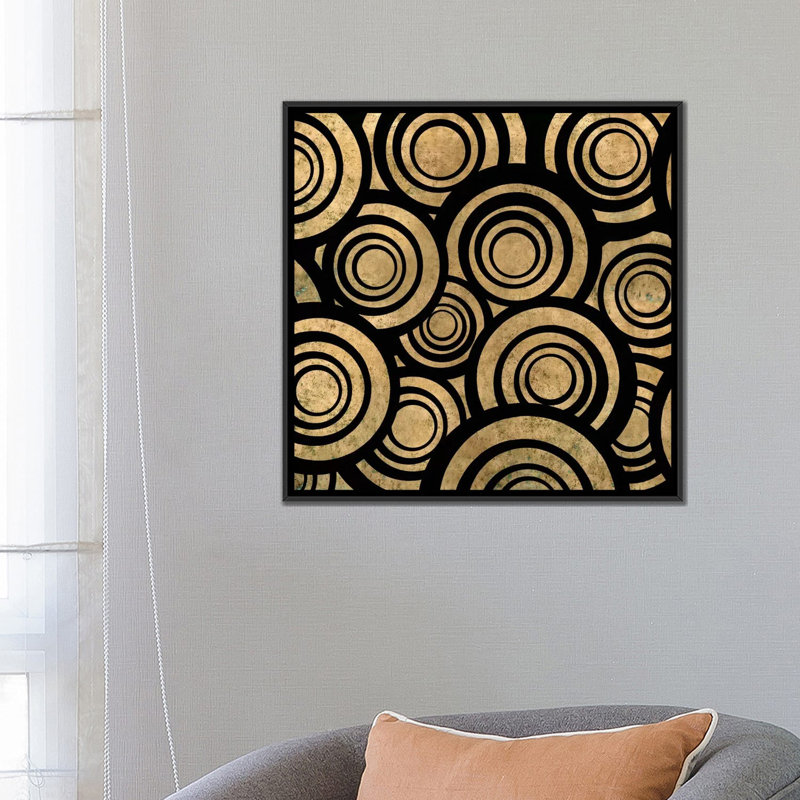 Albree Modern, motif de cercles superposés, impression sur toile, H 26 po x l 26 po x P 1,5 po, Toile avec cadre noir