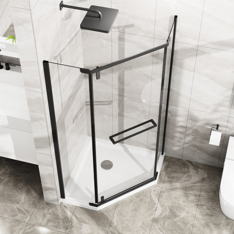 72 po - Douche anglaise - 36 x 36, noir mat, verre trempé transparent, tire-fonds en acier inoxydable 304, porte pivotante noire 36 x, cadre