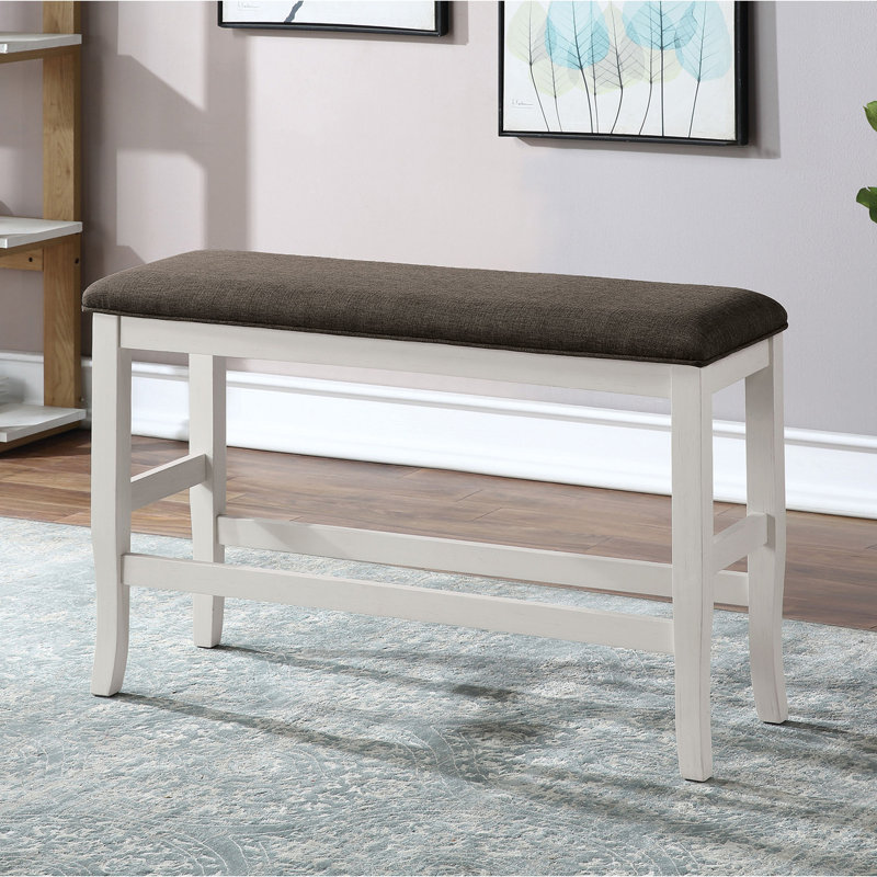 Banc à hauteur de comptoir - style transitionnel moderne, siège rembourré en tissu, base en bois blanc cassé et gris foncé