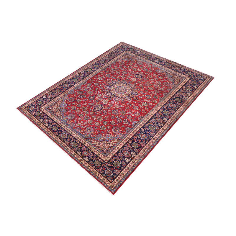 Tapis rouge vintage en laine noué à la main Kashan Maren - 9 pi 11 po x 13 pi 10 po
