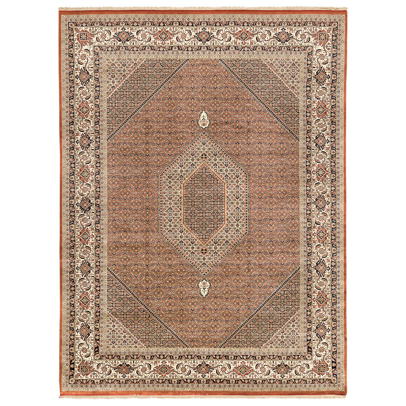 Tapis rouge et ivoire de haute qualité noué à la main