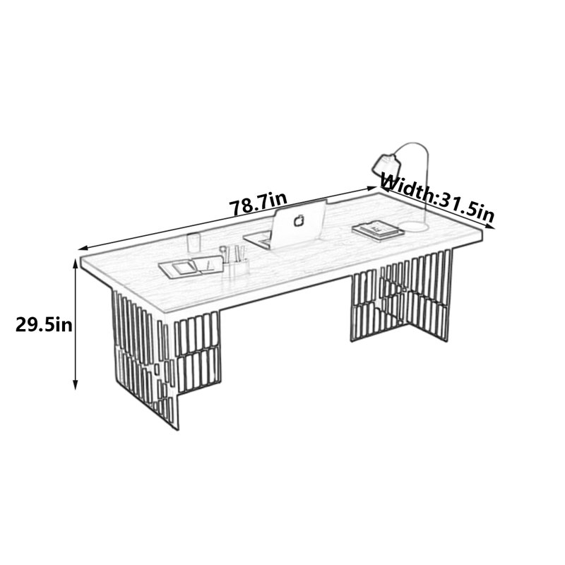 Bureau moderne en bois de pin massif, H 29,5 po x l 78,7 po x P 31,5 po