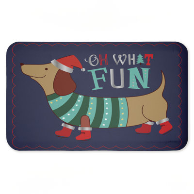 Whimsical Oh What Fun Dog Printed Anti-Fatigue Floor Mat, design by Andrea Jasid Grassi, 30"x18"
