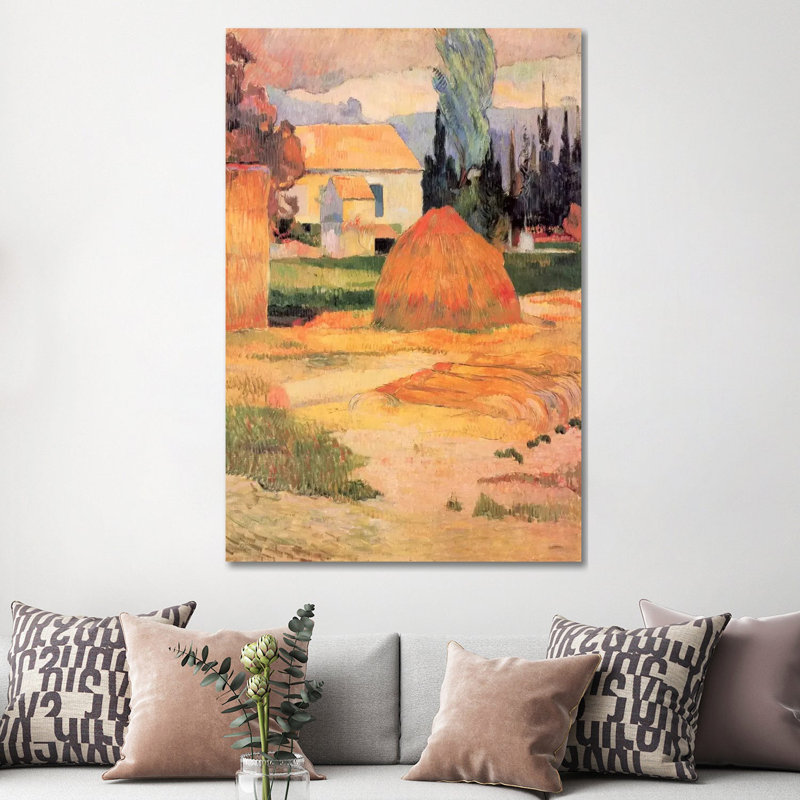 Haystack In Village by Paul Gauguin - Wrapped Canvas Print