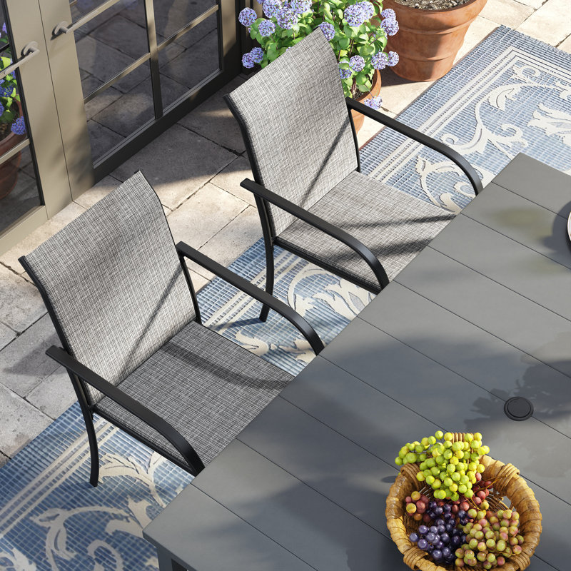 6-Person Rectangular Patio Dining Set With Stackable Textilene Chairs, Gray