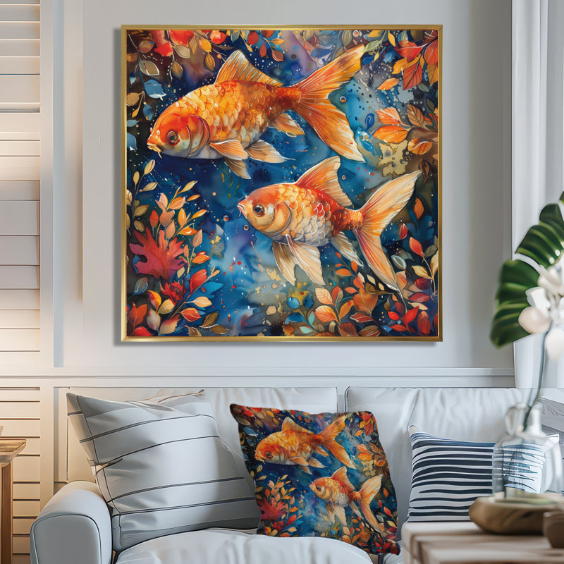 Aquarium orange, bleu, océan, merveilles de poisson, Cadre photo blanc, H 36 po x l 36 po