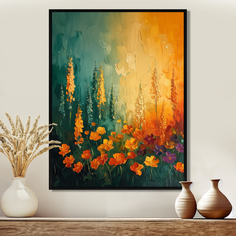 Décoration murale jaune fleur sauvage tempête I - fleurs sauvages, Cadre flottant noir, H 40 po x l 30 po x P 1,5 po