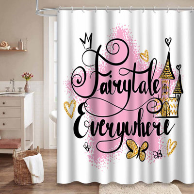 Lettering Big Shabby Pink Star Gold Shower Curtain with 12 Hooks