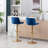 Chrome Footrest And Base Swivel Height Adjustable Mechanical Lifting Velvet + Golden Leg Simple Bar Stool,Set Of 2,Navy