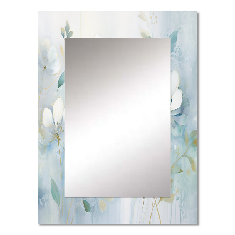 Blue Botanical Rhythms I - miroir botanique, miroir mural bleu unique, impression d'art en métal, 32 po x 24 po