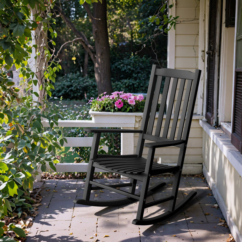 Chaise berçante en bois massif Schereville, Noir