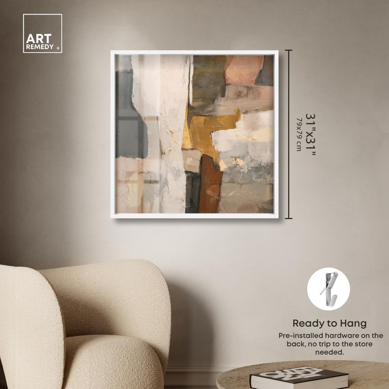 Art mural bohème Patchwork Plains III Shadowbox par Art Remedy, cadre blanc, 31 x 31, H 31 po x l 31 po, Cadre blanc