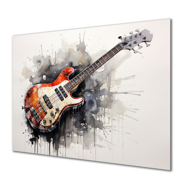 «Brown Charcoal Guitare», art mural en métal, H 12 po x l 20 po x P 1 po