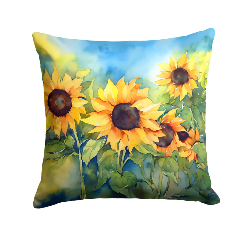 Coussin décoratif tournesols en aquarelle, H 18 po x l 18 po