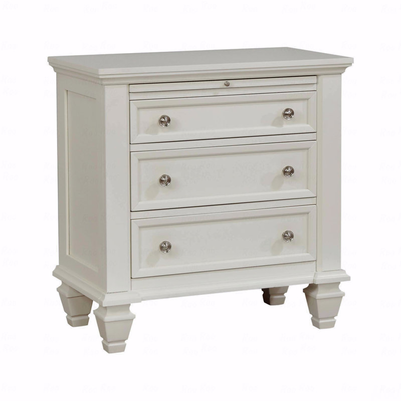 Table de chevet 3 tiroirs crème avec plateau coulissant, Crème