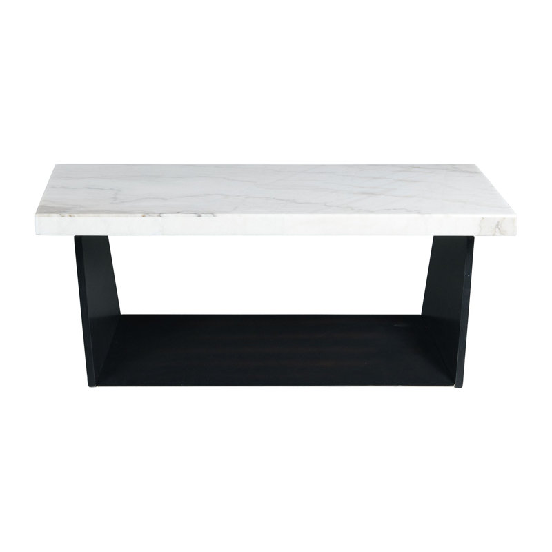 Contemporary Beckley 48" Rectangular White Marble & Wood Coffee Table