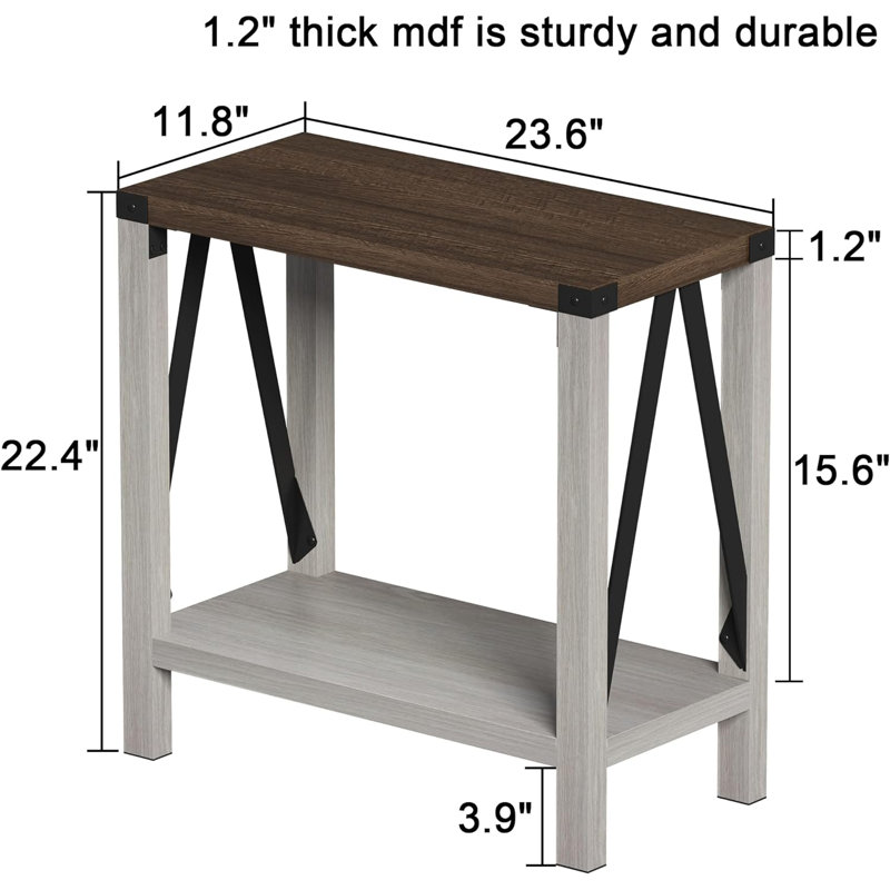 White and Brown Farmhouse Rectangular End Table Set with Storage Shelf