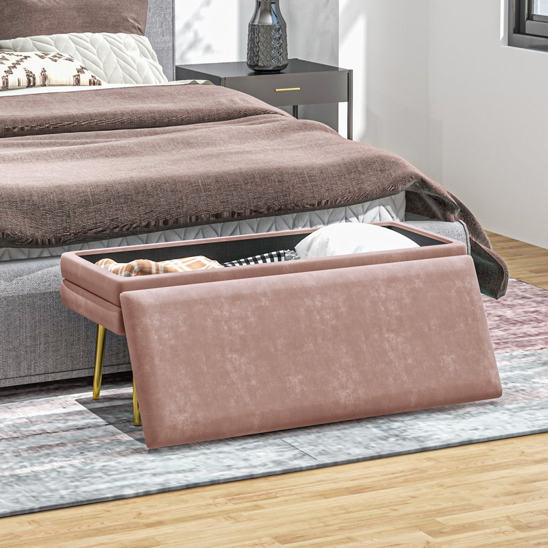 Banc d'extrémité de lit, banc de chambre rembourré avec rangement, Beige