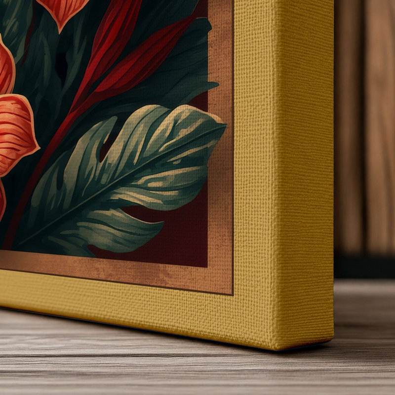 Hibiscus Study Botanical - Wrapped Canvas, 36x24 - 91.4 x 61.0 cm, Ochre Border
