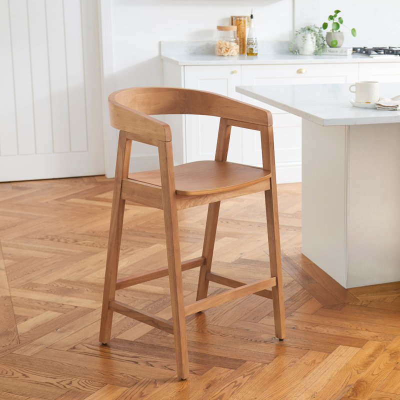 Counter Stool with Solid Wood Frame, Tan