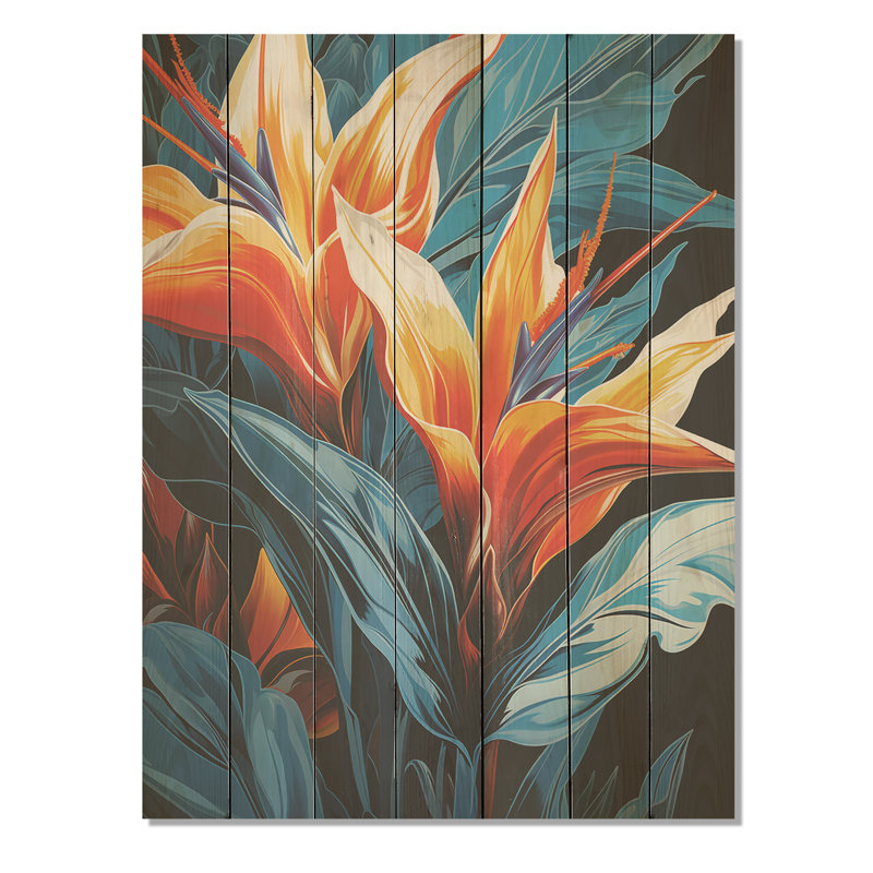 Oiseaux du paradis, fleurs tropicales III - Oiseaux du paradis sur bois, H 20 po x l 10 po