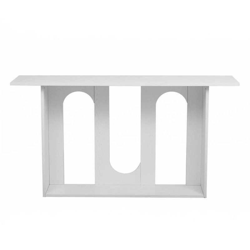 Modern And Curved Design Ash Veneer Console Table With Shelf, White