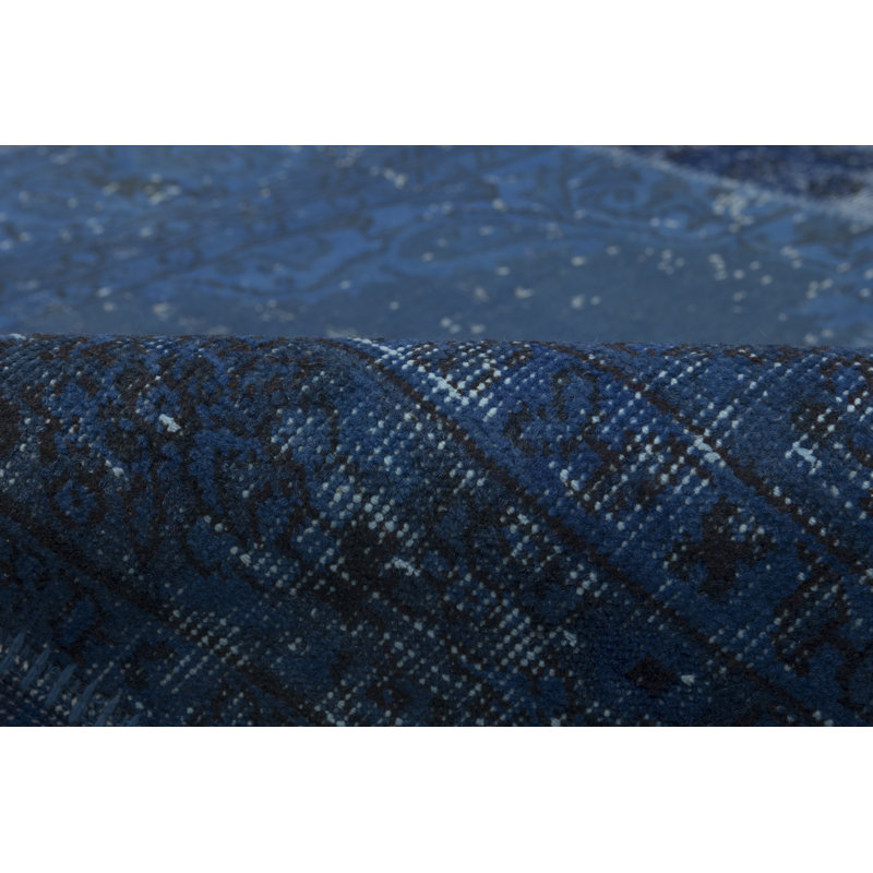 Hand Knotted Abstract Area Rug in Blue