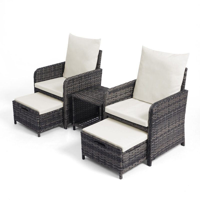Mapleview 2-Person Patio Conversation Set with Cushions and Ottoman, Brown, Beige