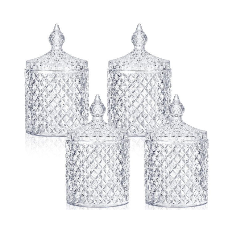 NIERBO 4 Pieces Crystal Glass Candy Jar With Lid Home Decorative Jar Glass  Storage Bathroom Jars Jewelry Box Canister Jar For Cotton Swab Glass Jar  For Bathroom, Pantry, Living Room, Kitchen, Clear