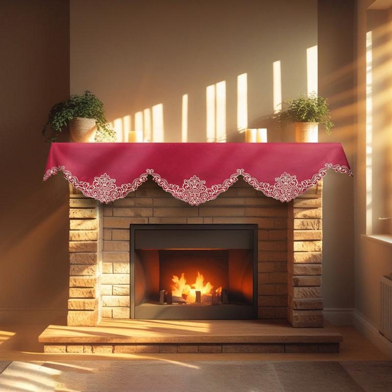 Granada Collection Burgundy Gold Mantel Scarf Table Runner for Fireplace & Living Room - Valentine’s Day Decor