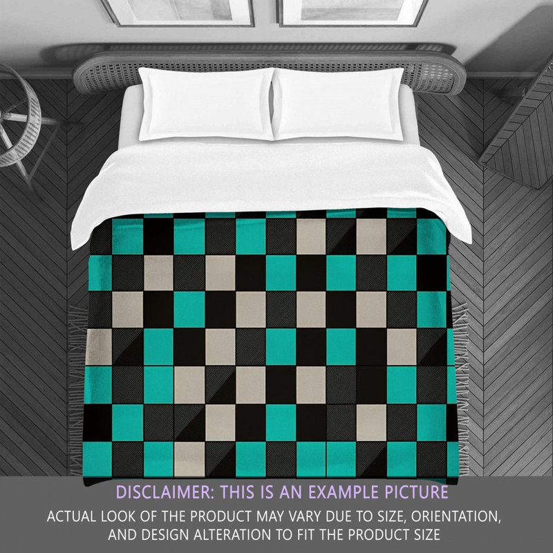Polyester Comforter, Twin Comforter, Black/Turquoise Checkered