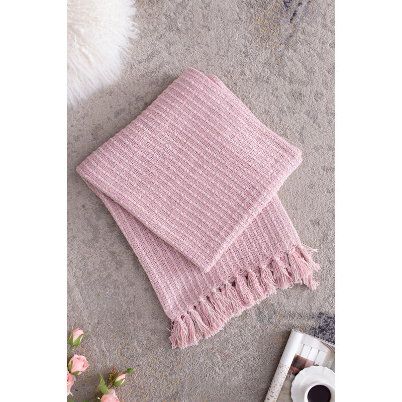Cotton Throw Blanket 50x60 2 Pack Pink Tan Tassels Decorative