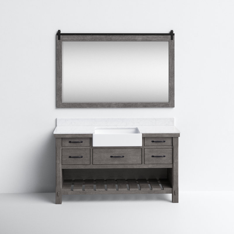 Villareal 60'' Single Bathroom Vanity with Stone Top, Classical Gray