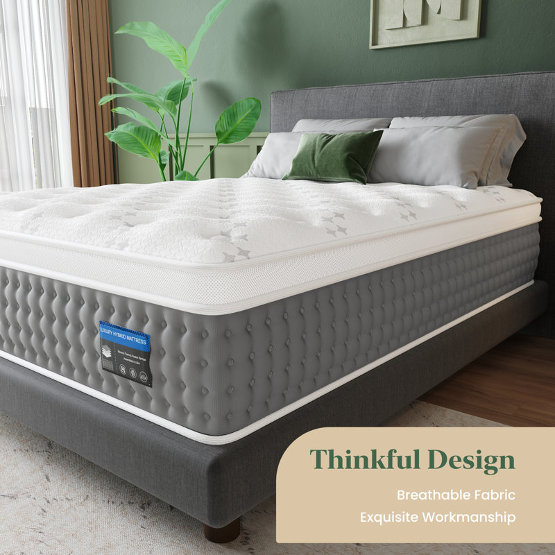 Matelas hybride mi-ferme 14 po, mousse viscoélastique rafraîchissante et ressorts ensachés pour le soutien de la colonne vertébrale et l'isolation des mouvements