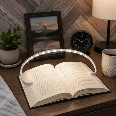 Lampe de lecture DEL blanche rechargeable avec pince réglable et éclairage doux pour les yeux, idéale pour le lit, le bureau, les voyages et la chambre.