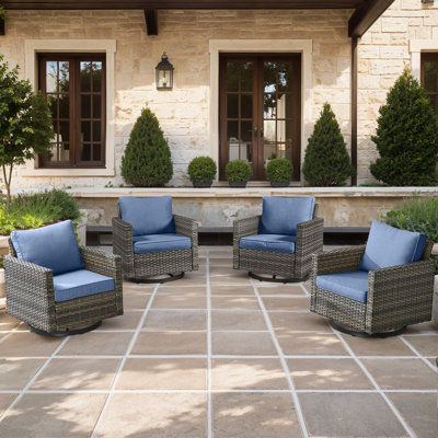 Hansencamp 4 - Person Outdoor Seating Group PE Wicker Swivel Glider Chair With Cushions