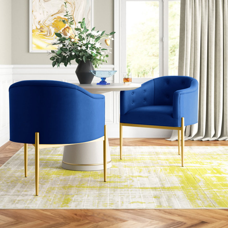 Chaises d'appoint performance en velours capitonné Savour, Velours marine