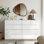 Commode 10 tiroirs lustrée l 55 po, large commode moderne avec tiroirs profonds et panneaux latéraux arrondis, blanc