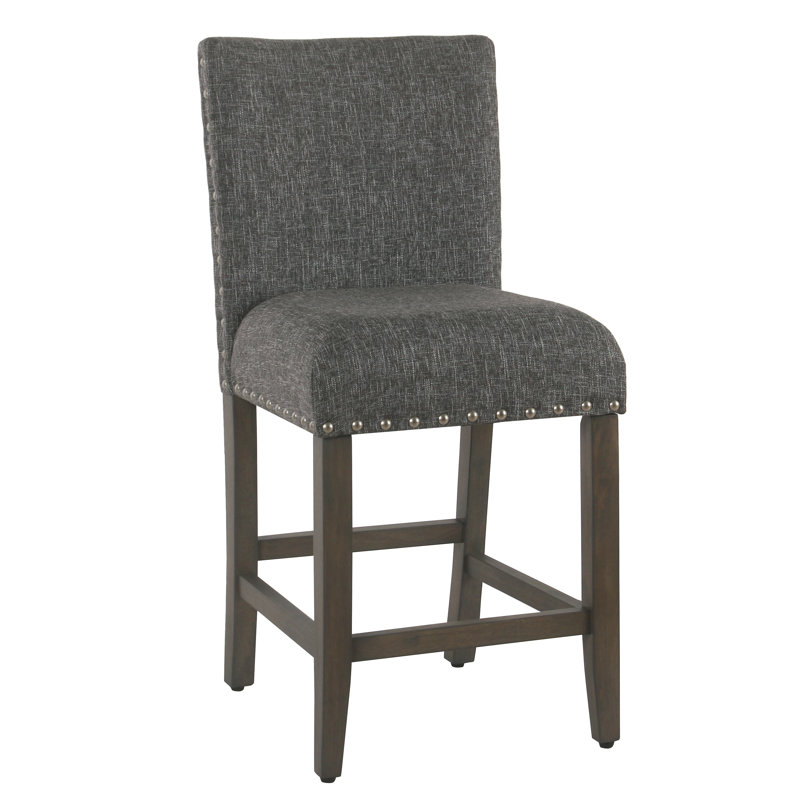 Arlene 24" Counter Stool with Nailheads, Slate Obsidian Gray Woven