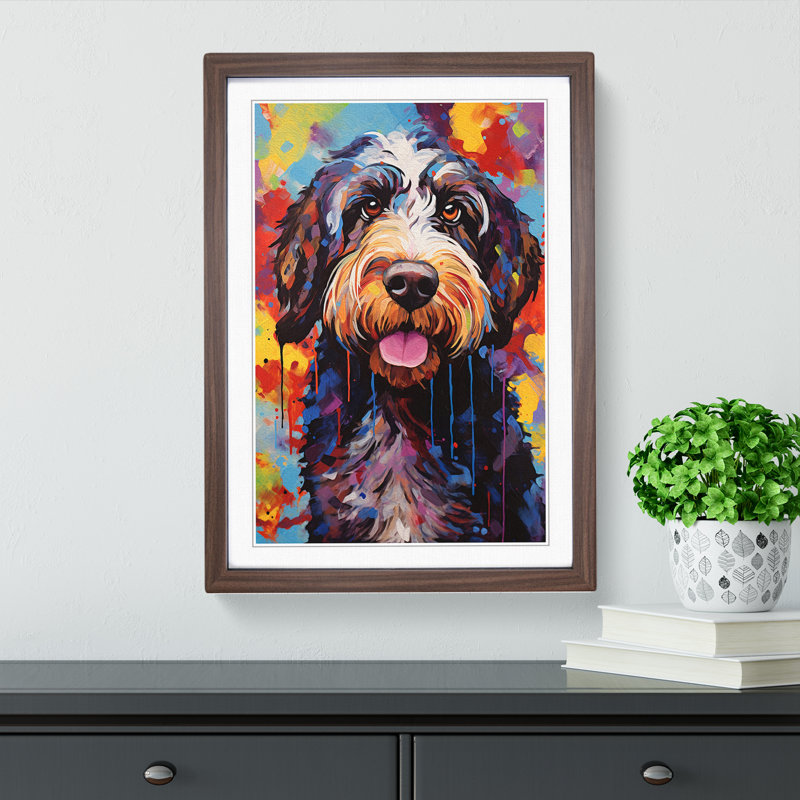 Labradoodle Expressionism No.2 - Single Picture Frame Print on Wood, Walnut, 34cm H x 25cm W x 2cm D