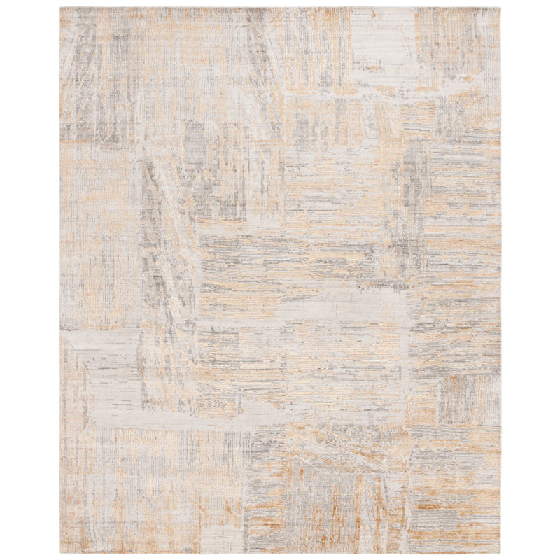 Handmade Grey and Gold Abstract Wool 9' x 12' Rug
