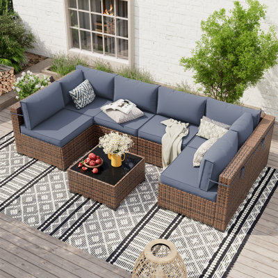 Ensemble de conversation modulaire en rotin avec table basse