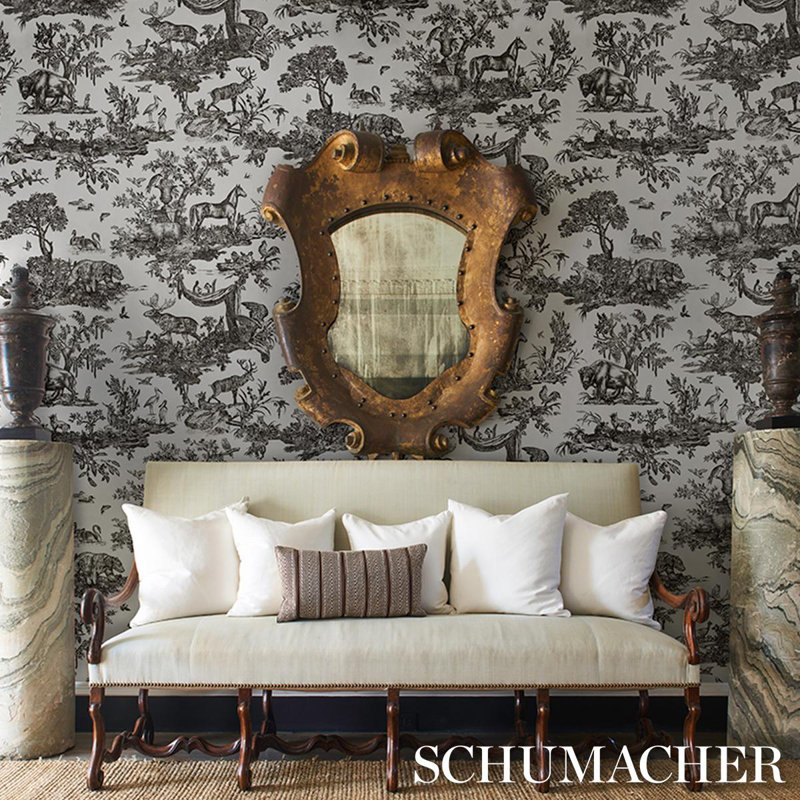 Western Toile Paper Wallpaper Roll, Carbon