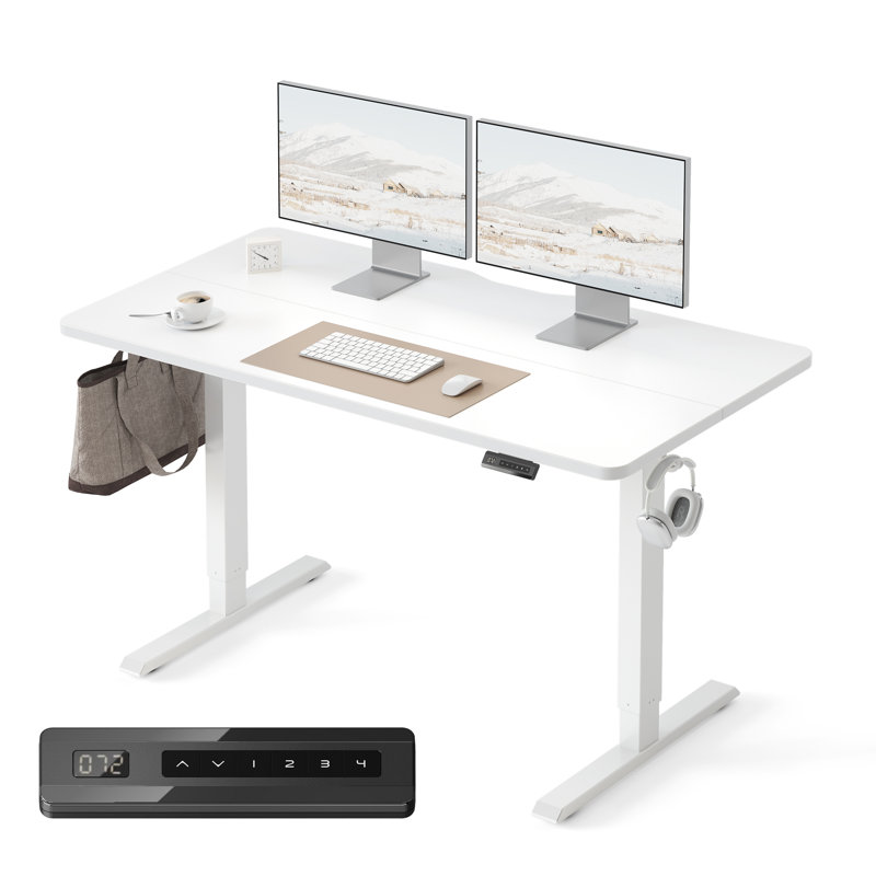 Electric Standing Desk, Height Adjustable Sit Stand Desk, 55" W x 24" D, White