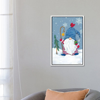 Snowy Gnome With Present by Diane Kater - Print on Canvas