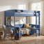 Lit mezzanine double avec cadre en bois massif avec bureau, tablette de rangement de chevet, canapé et lumière DEL-269936506